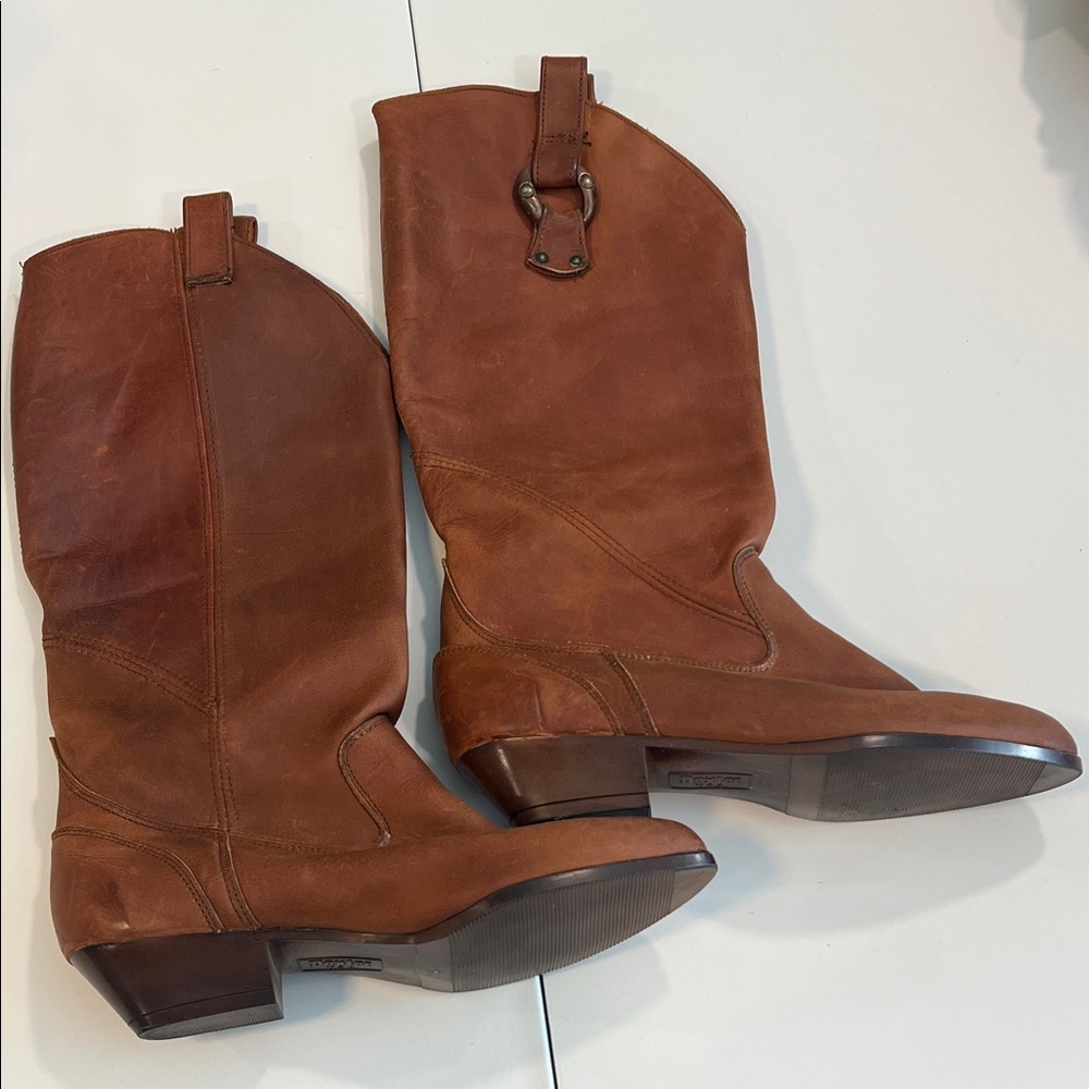 Dexter - 7, camel/carmel leather cowboy boots, horsebit